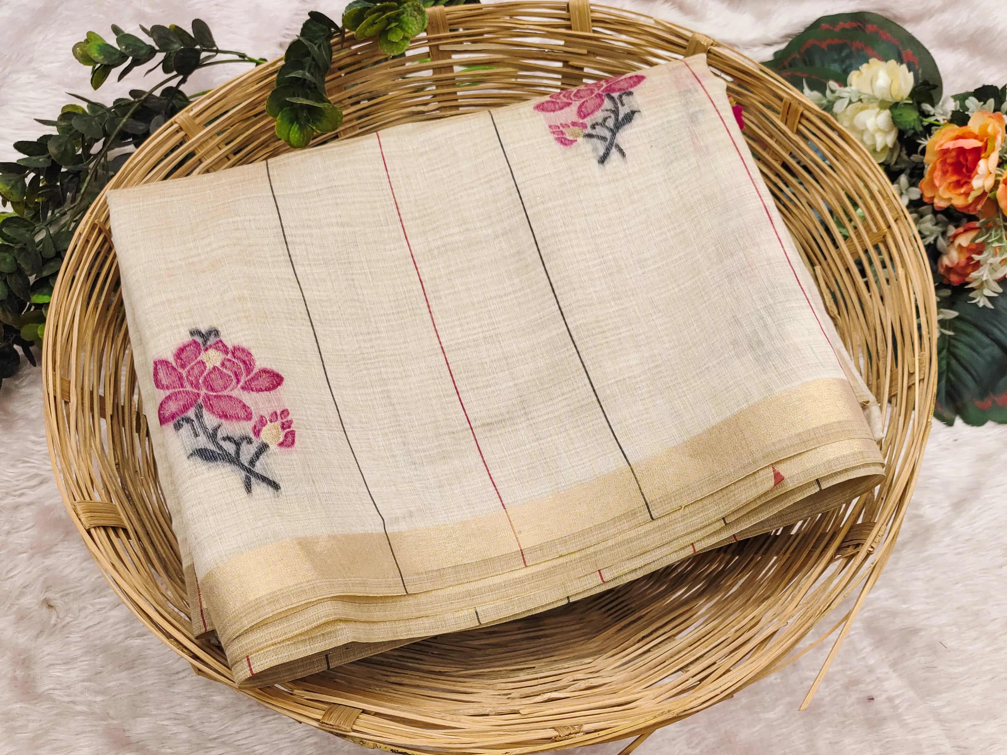 Soft Muga Cotton Saree with Resham Pallu