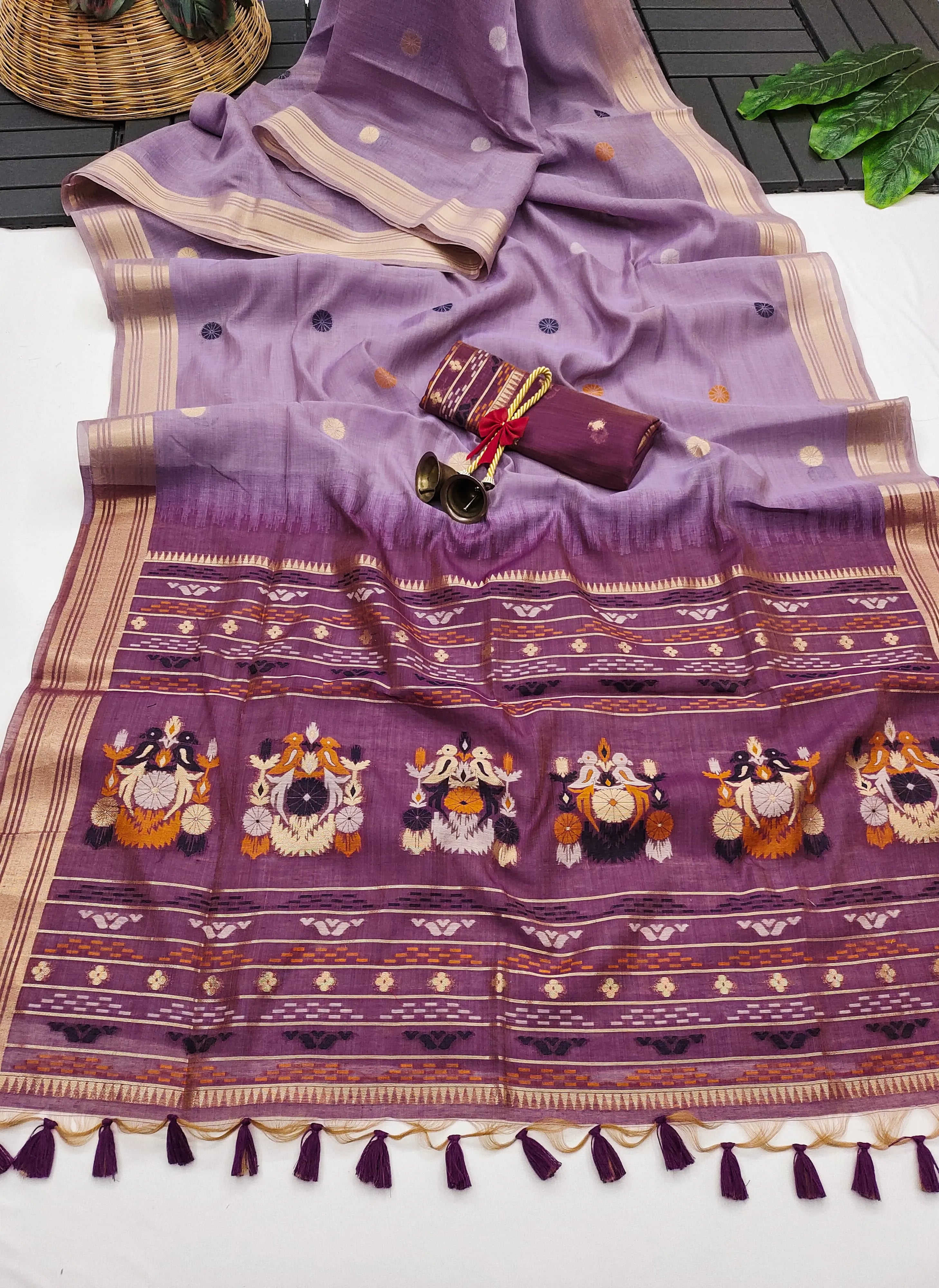 Designer Muga Cotton Saree with Parrot Motifs
