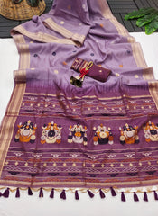 Designer Muga Cotton Saree with Parrot Motifs