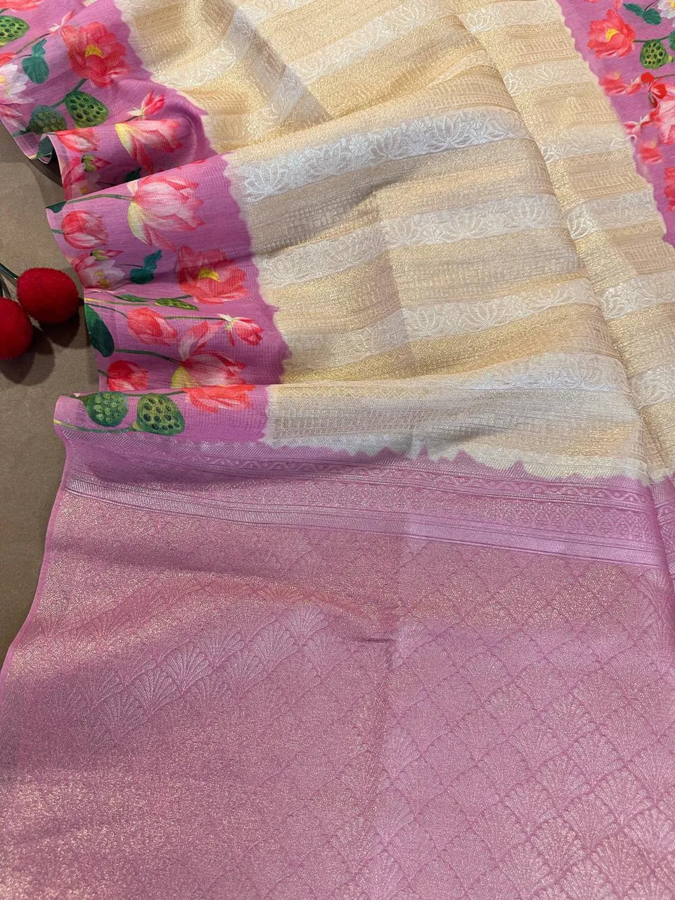 Soft Silk Lotus Pichwai Printed Saree