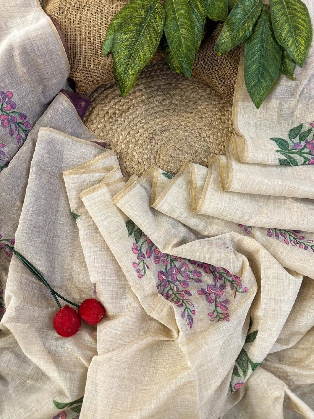 Premium Soft Muga Cotton Tree Design Saree