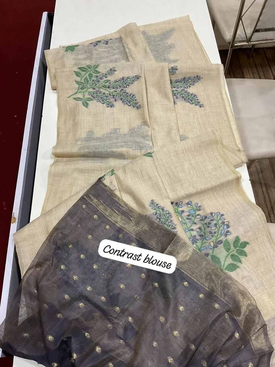 Floral Weave Muga Cotton Saree