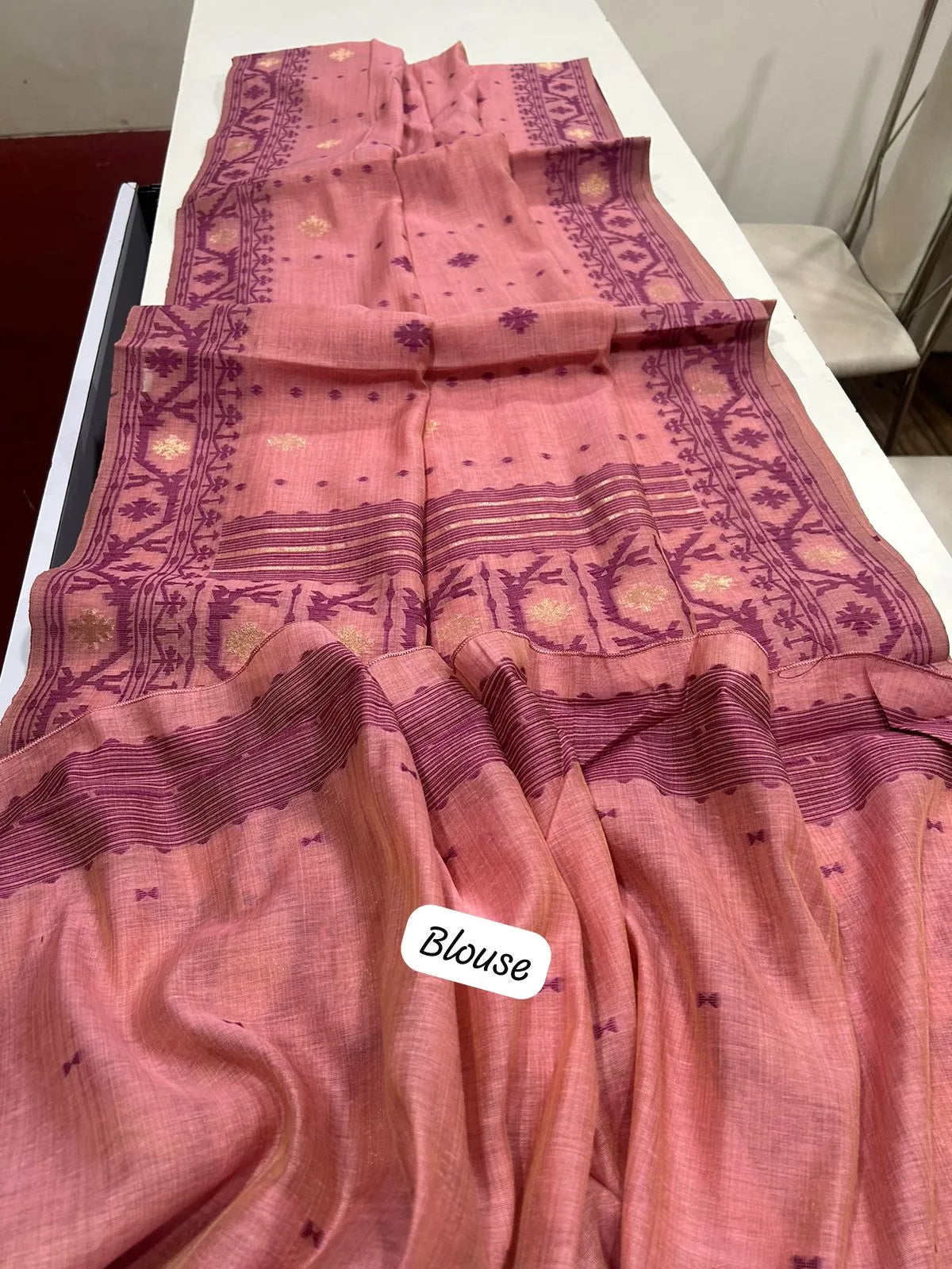Soft Muga Cotton Jamdani Weave Saree