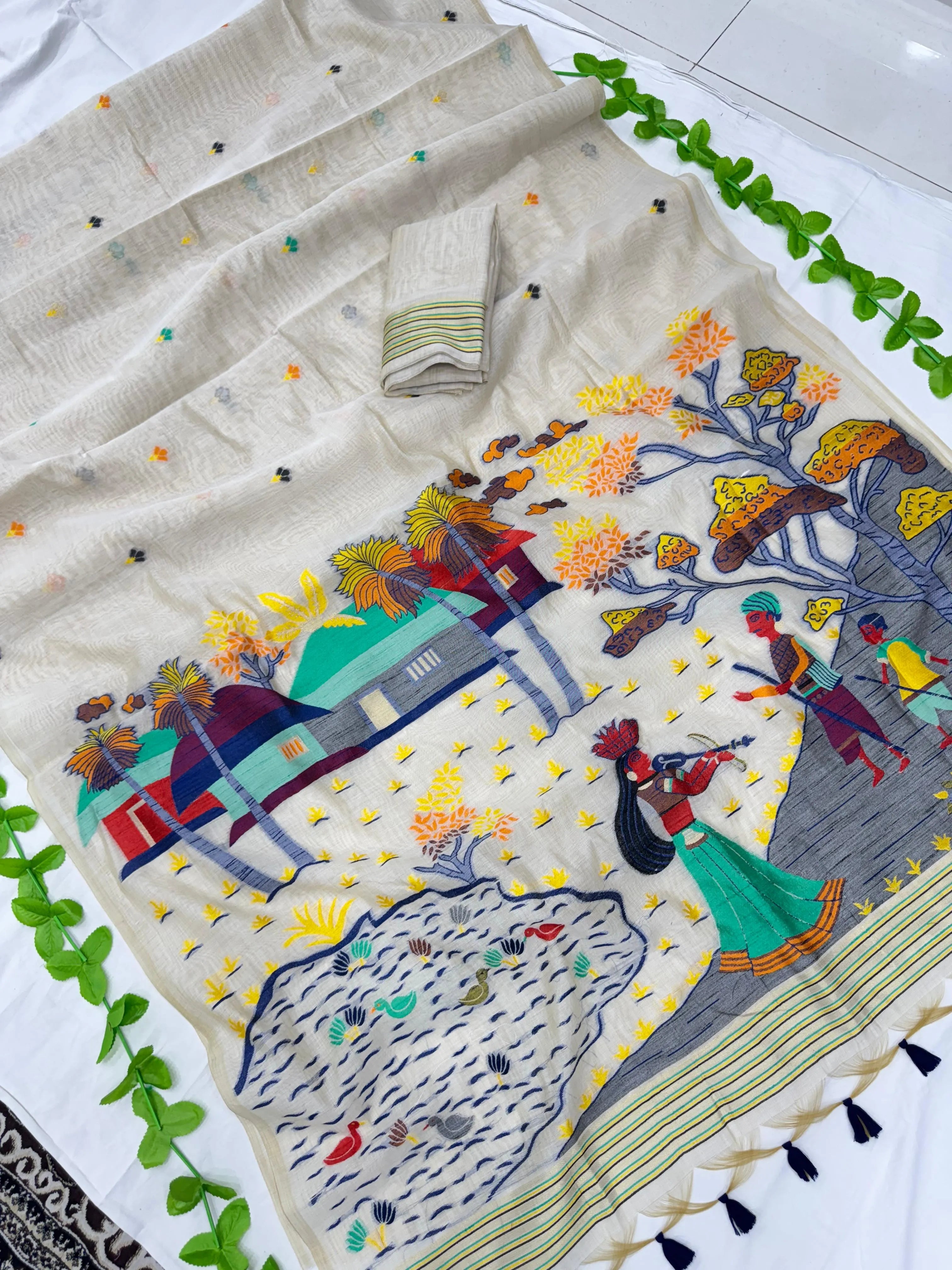 Premium Soft Muga Cotton Jamdani Saree