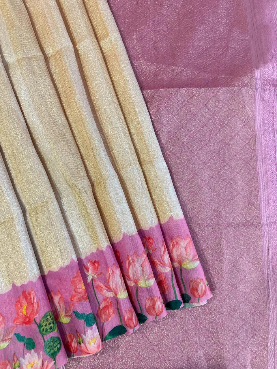 Soft Silk Lotus Pichwai Printed Saree