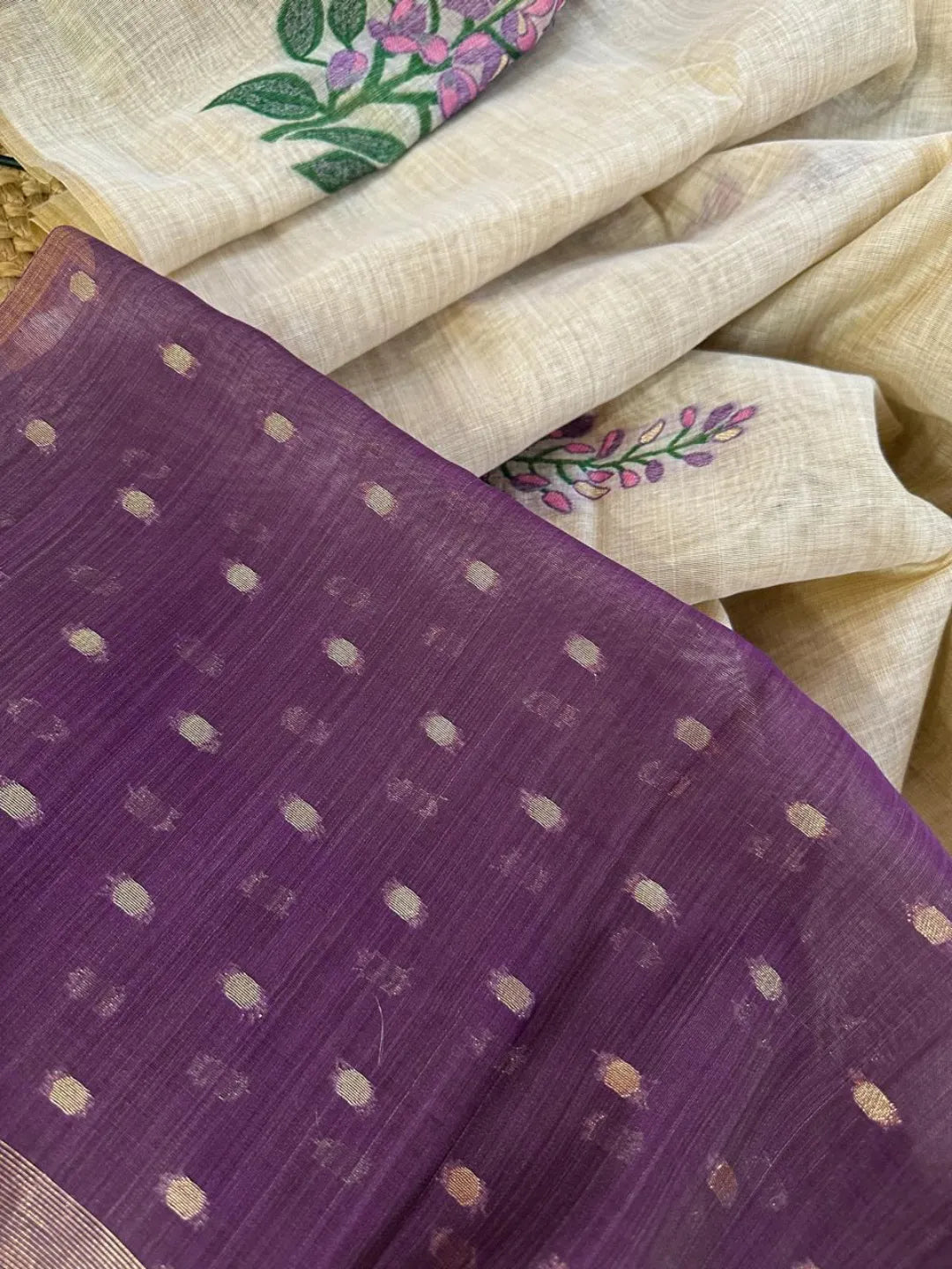 Premium Soft Muga Cotton Tree Design Saree