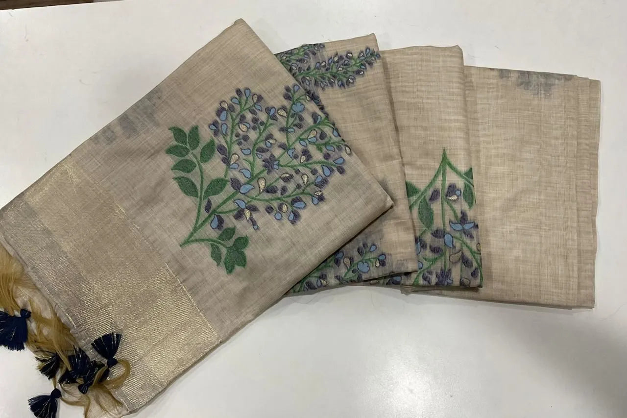 Floral Weave Muga Cotton Saree