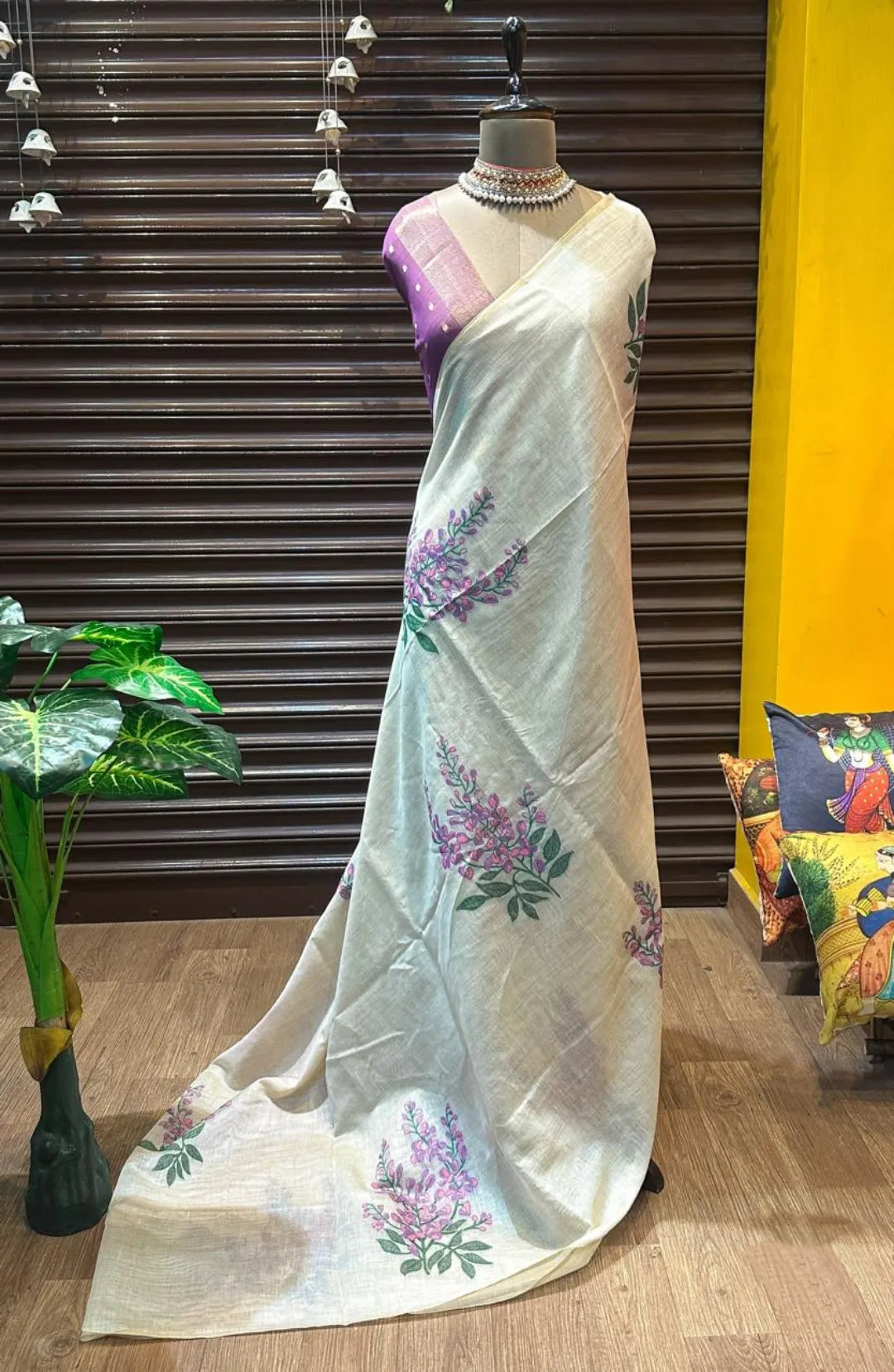 Premium Soft Muga Cotton Tree Design Saree