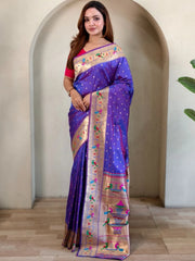 Soft Silk Parrot Peacock Border Paithani Saree