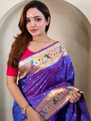 Soft Silk Parrot Peacock Border Paithani Saree