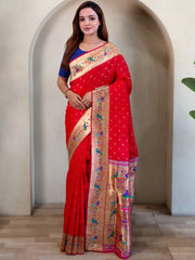 Soft Silk Parrot Peacock Border Paithani Saree