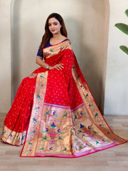 Soft Silk Parrot Peacock Border Paithani Saree