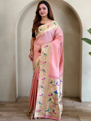 Soft Silk Parrot Peacock Border Paithani Saree