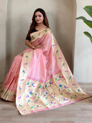 Soft Silk Parrot Peacock Border Paithani Saree