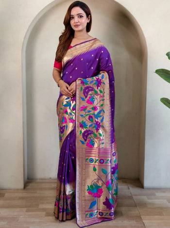 Soft Silk Big Border Peacock Bel Paithani Saree
