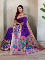 Soft Silk Big Border Peacock Bel Paithani Saree