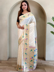 Soft Silk Parrot Peacock Border Paithani Saree