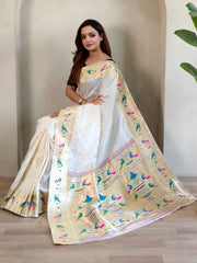 Soft Silk Parrot Peacock Border Paithani Saree