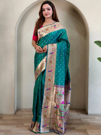 Soft Silk Parrot Peacock Border Paithani Saree