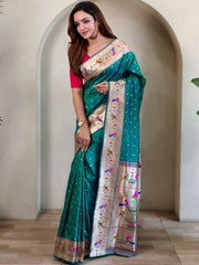 Soft Silk Parrot Peacock Border Paithani Saree