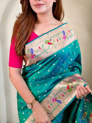 Soft Silk Parrot Peacock Border Paithani Saree