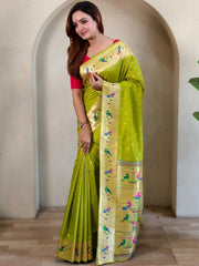 Soft Silk Parrot Peacock Border Paithani Saree