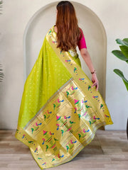 Soft Silk Parrot Peacock Border Paithani Saree