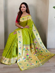 Soft Silk Parrot Peacock Border Paithani Saree