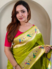 Soft Silk Parrot Peacock Border Paithani Saree