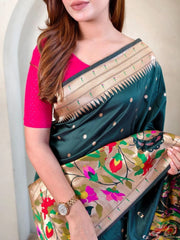 Soft Silk Big Border Peacock Bel Paithani Saree