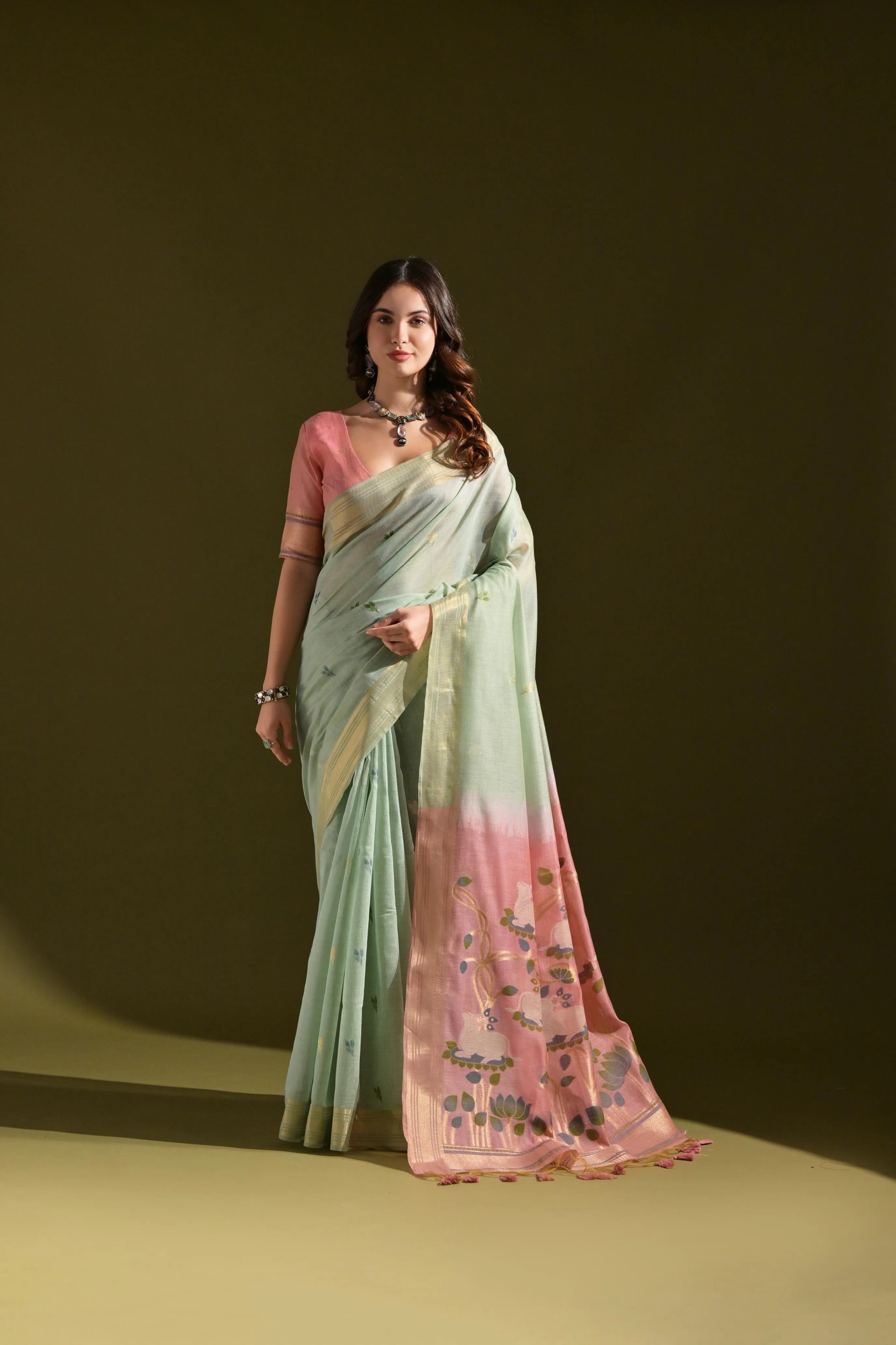 Traditional Pichwai Weave Muga Cotton Saree