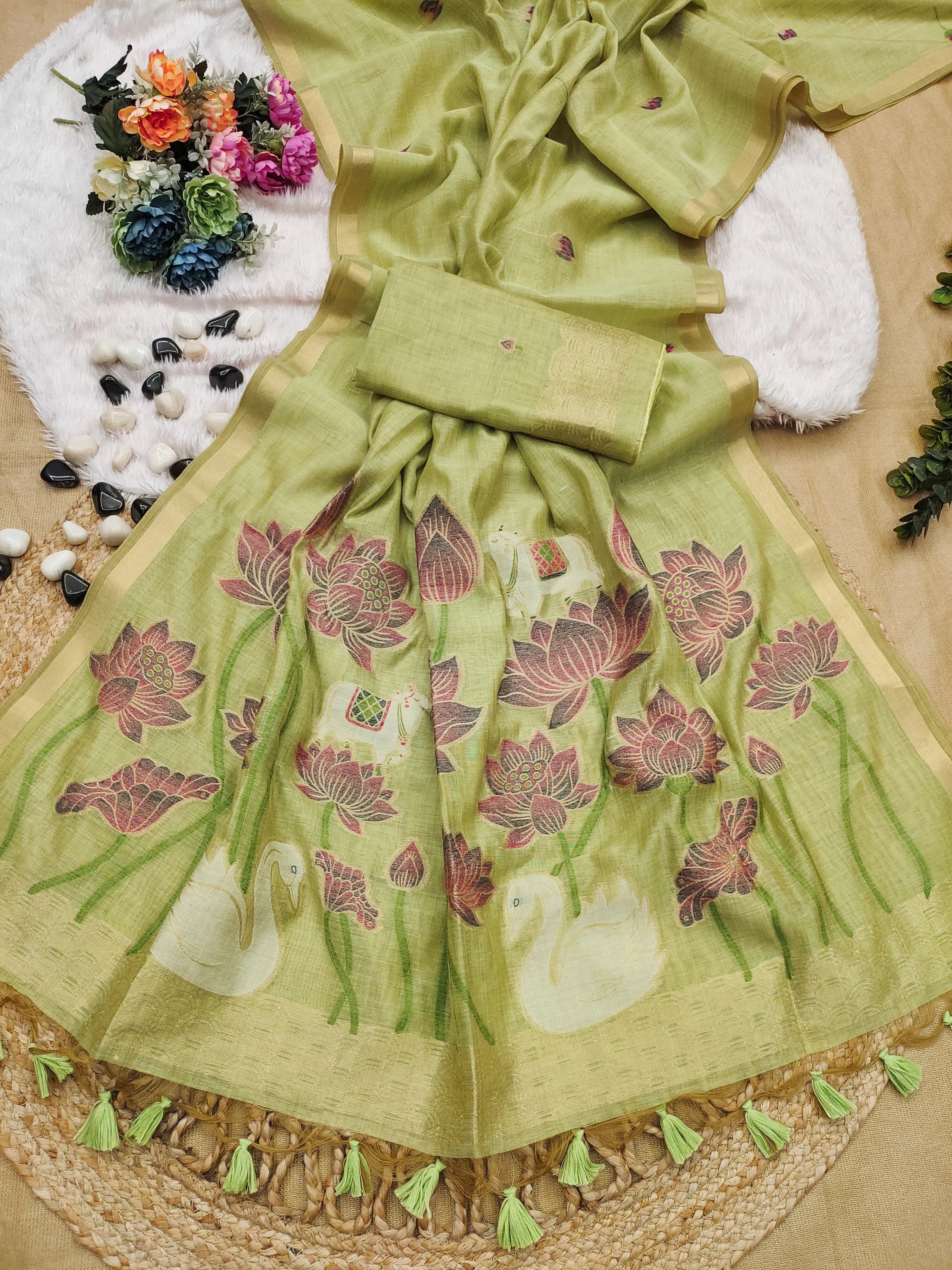 Soft Muga Cotton Colorful Reshami Weaving Saree