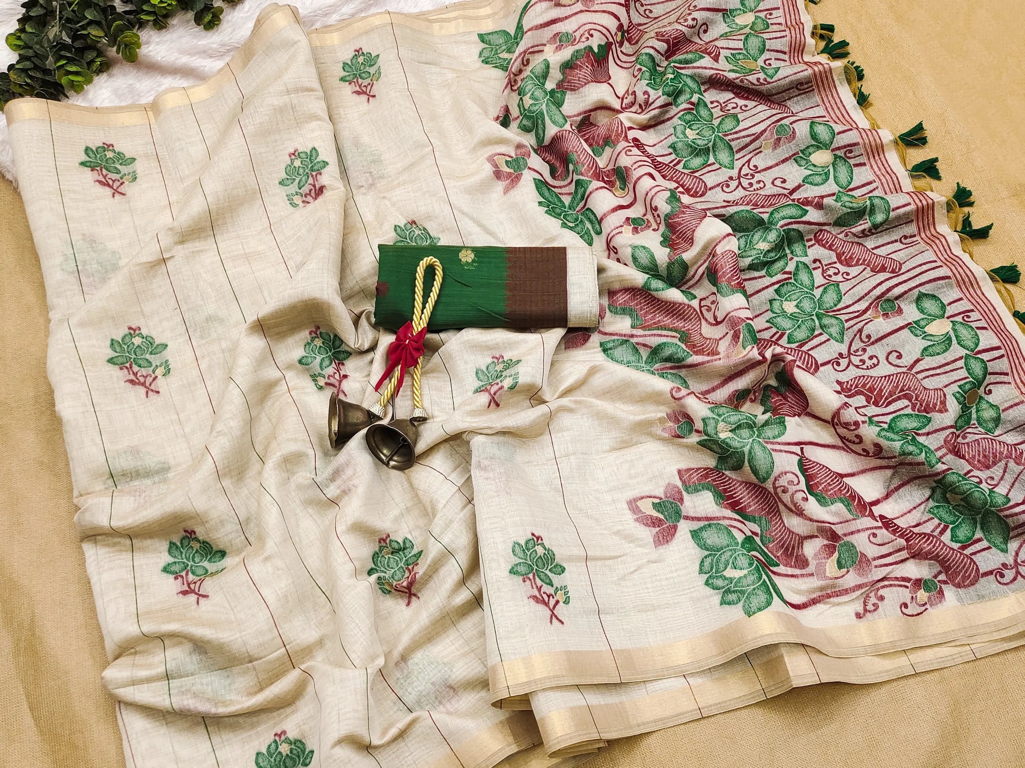 Soft Muga Cotton Saree with Resham Pallu