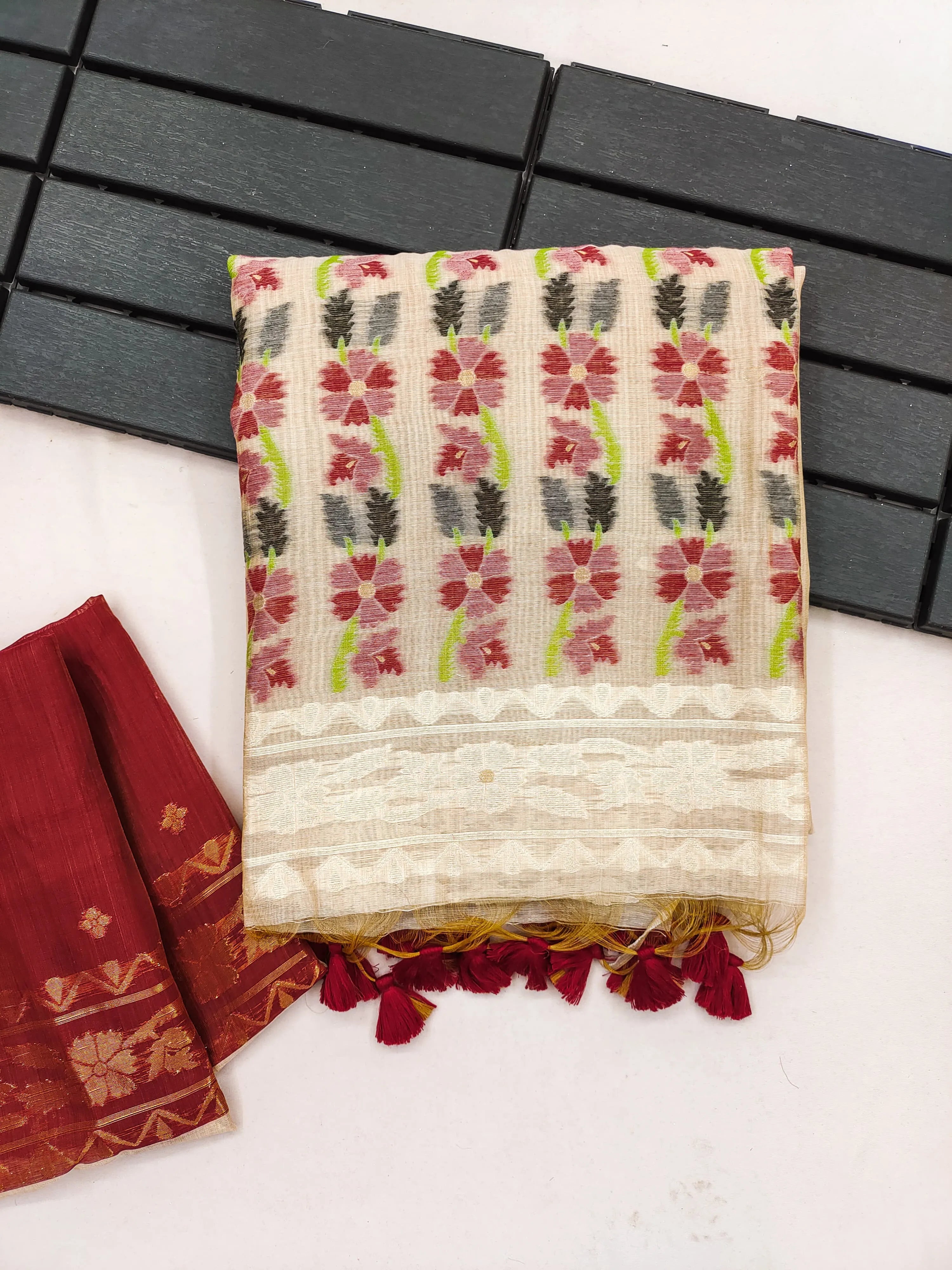 Designer Muga Cotton Jamdani Saree