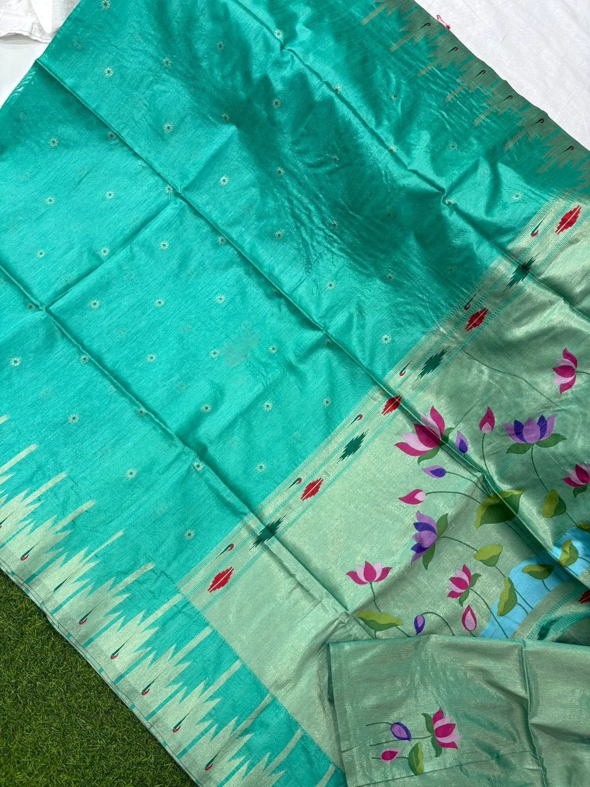 Soft Khadi Raw SIlk Lotus Pallu Paithani Saree