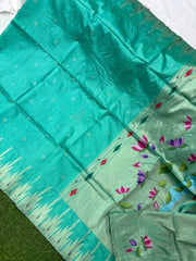 Soft Khadi Raw SIlk Lotus Pallu Paithani Saree