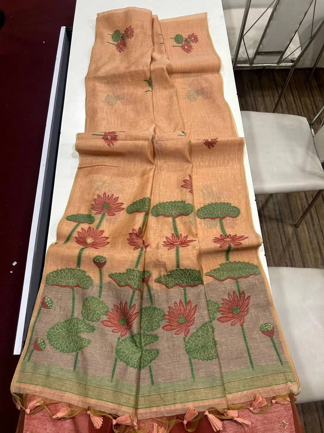 Premium Soft Pichwai Pallu Muga Cotton Saree