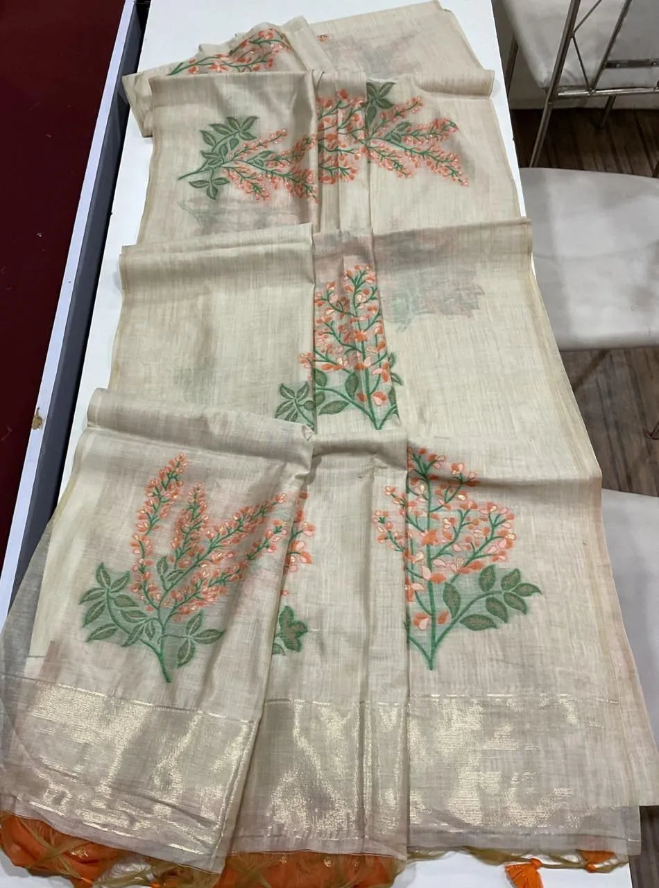 Floral Weave Muga Cotton Saree