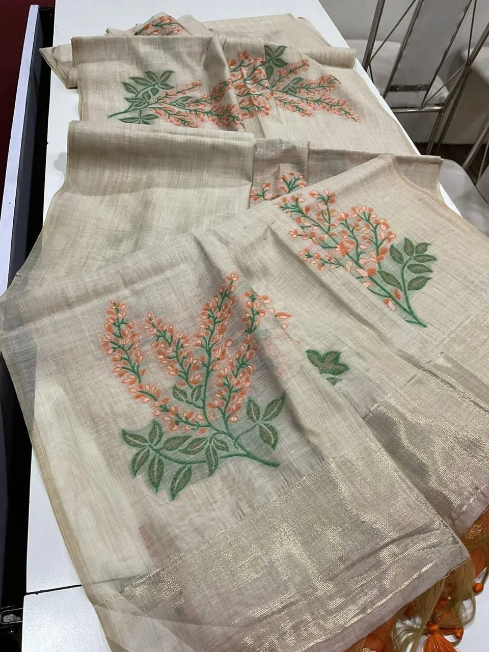 Floral Weave Muga Cotton Saree
