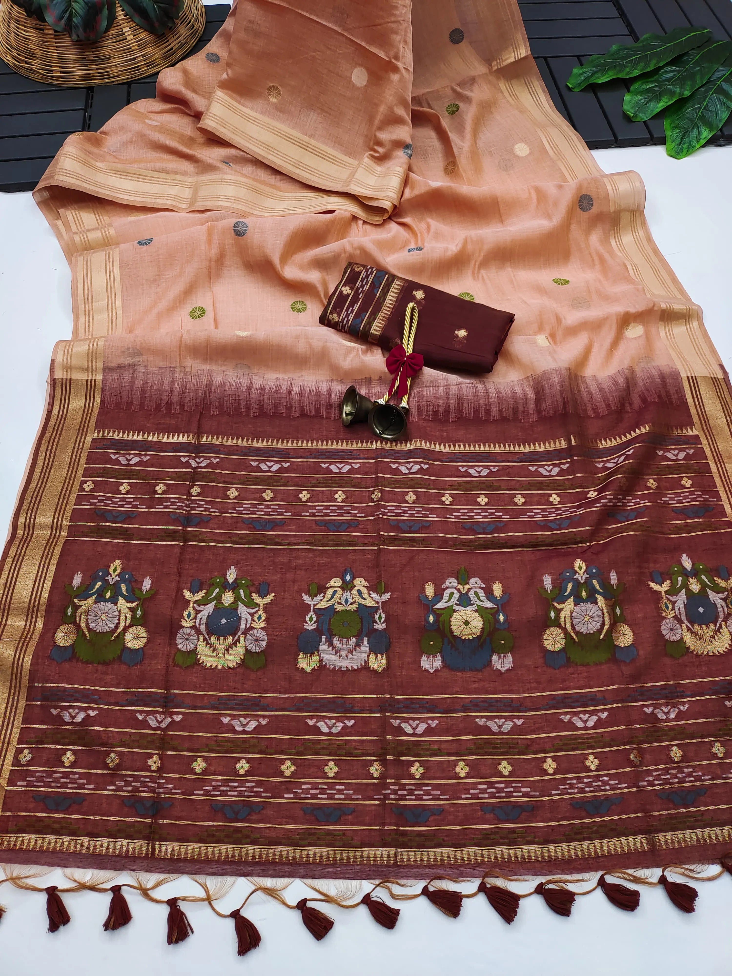 Designer Muga Cotton Saree with Parrot Motifs