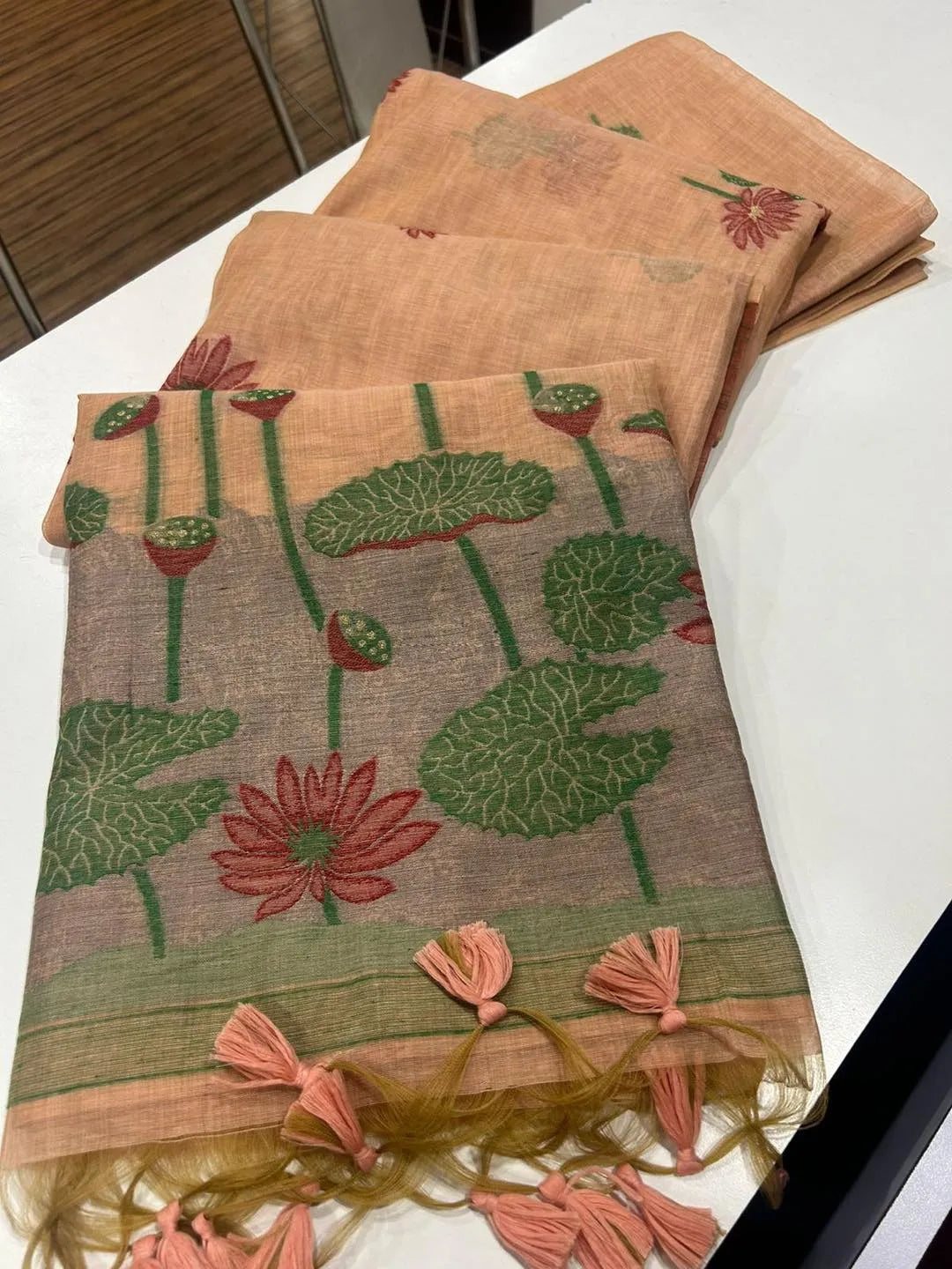 Premium Soft Pichwai Pallu Muga Cotton Saree