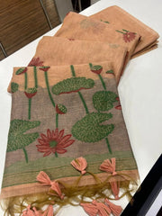 Premium Soft Pichwai Pallu Muga Cotton Saree