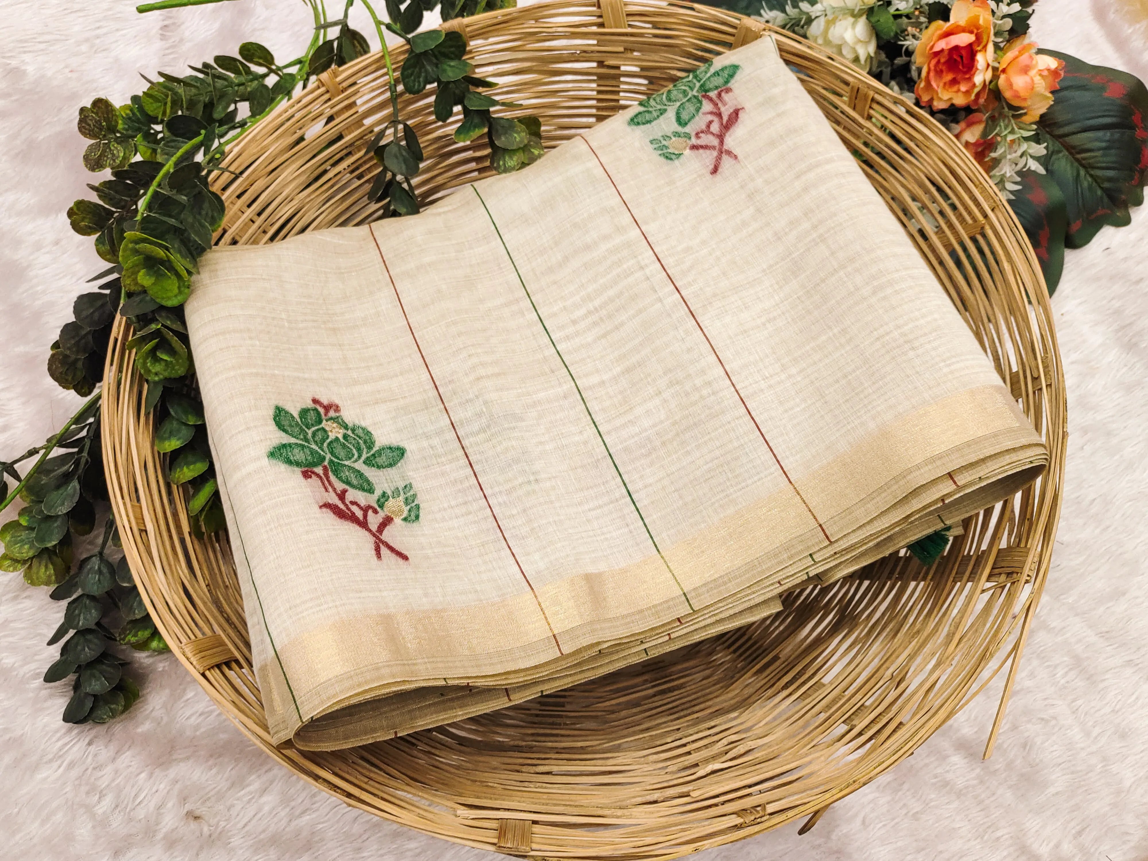 Soft Muga Cotton Saree with Resham Pallu