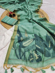 Ghicha Cotton Resham Leaf Weaving Saree