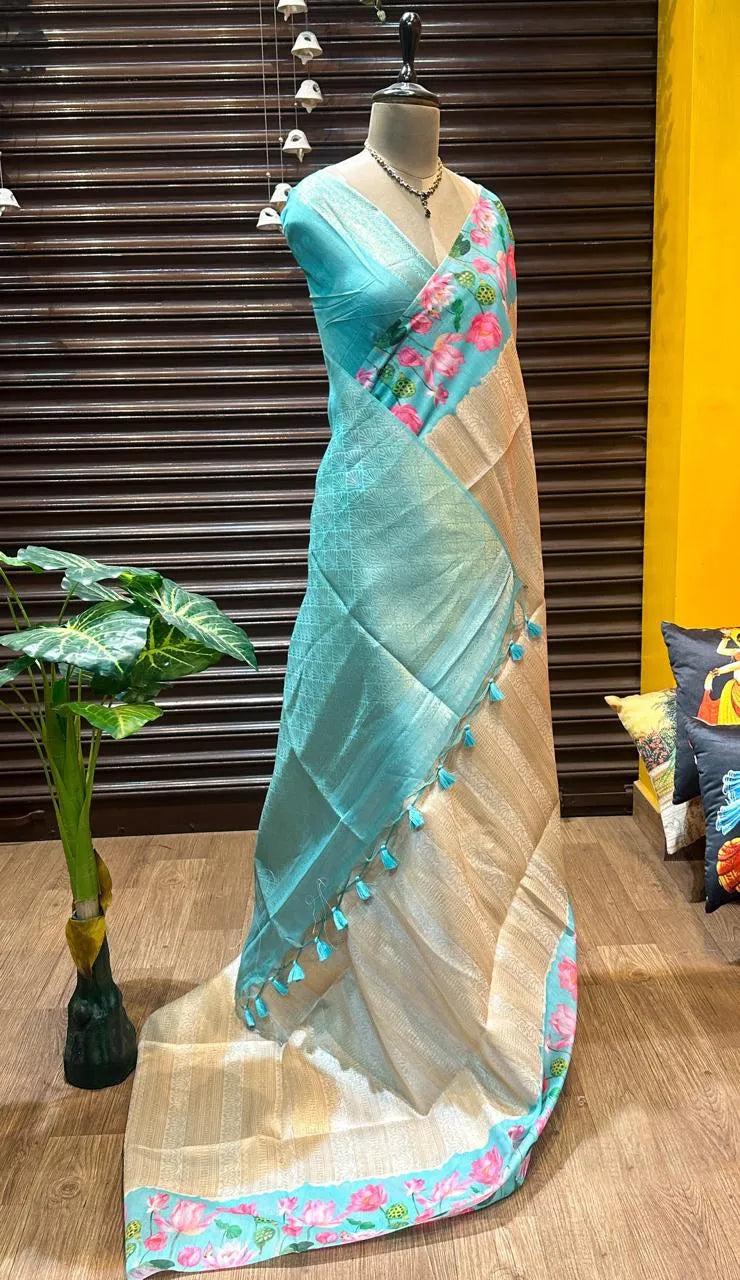 Soft Silk Lotus Pichwai Printed Saree