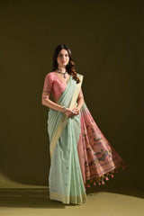 Traditional Pichwai Weave Muga Cotton Saree