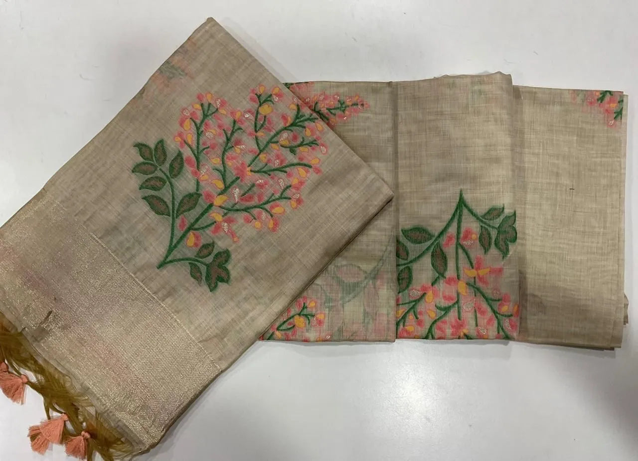 Floral Weave Muga Cotton Saree