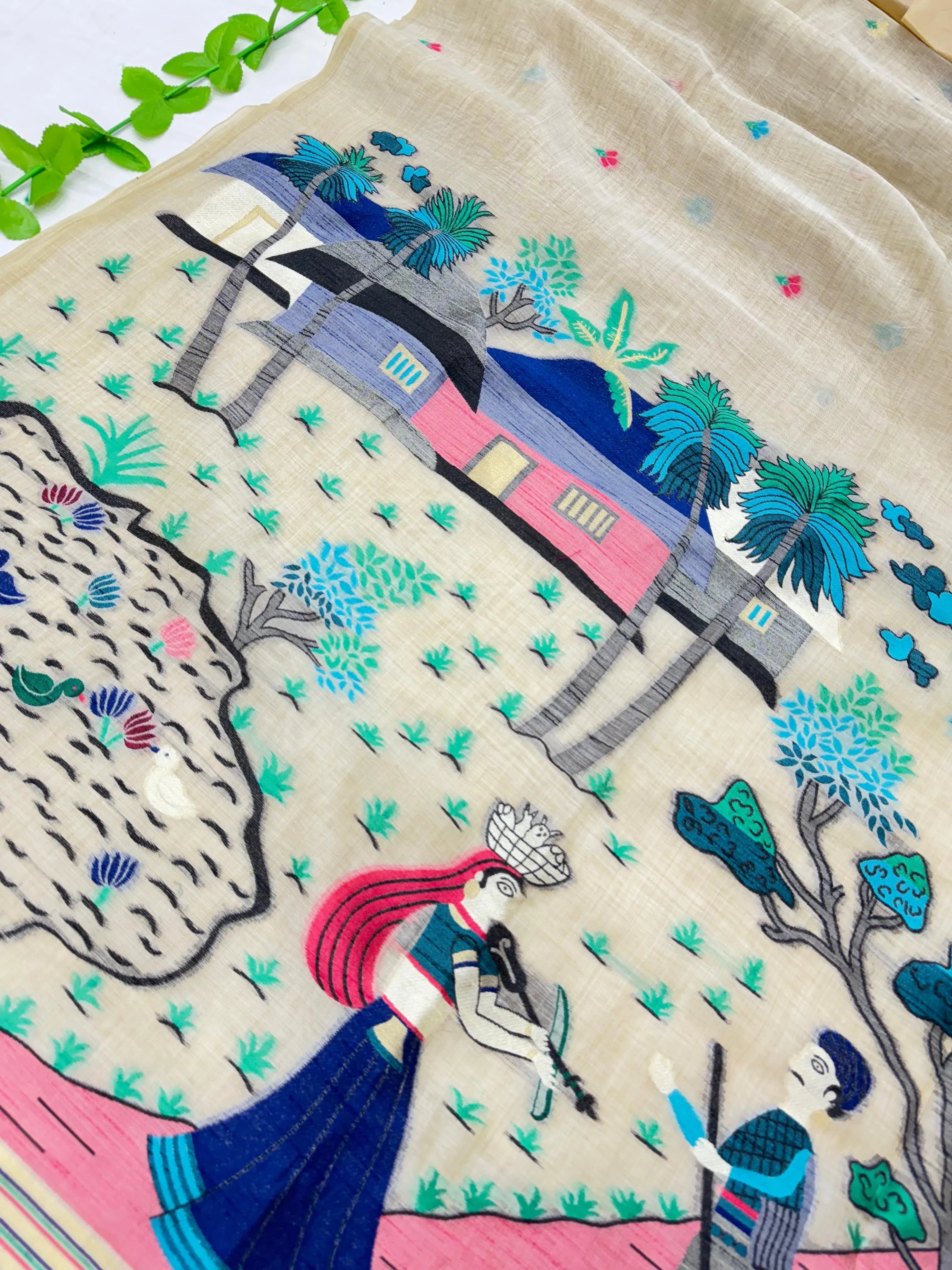 Premium Soft Muga Cotton Jamdani Saree