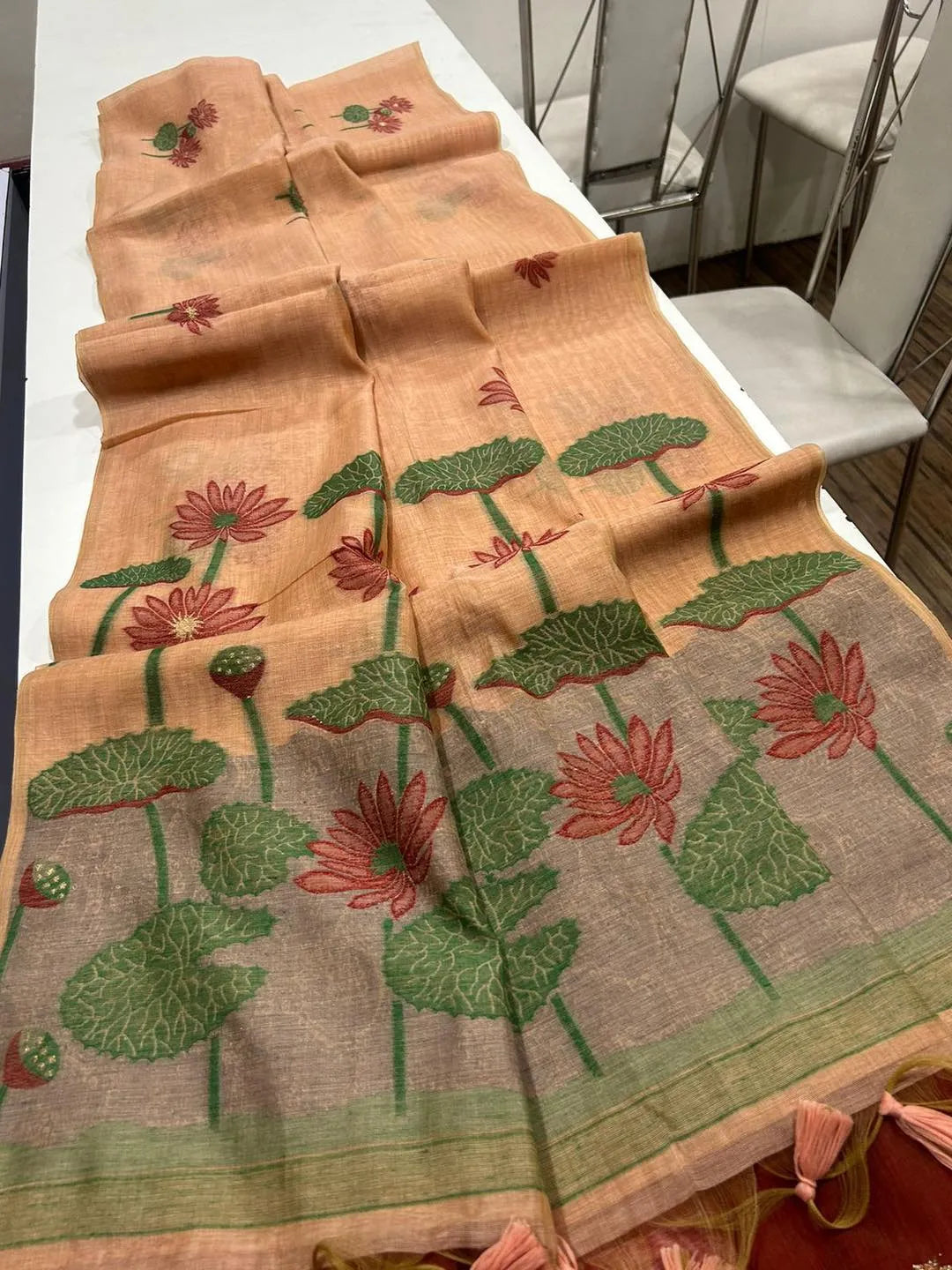 Premium Soft Pichwai Pallu Muga Cotton Saree