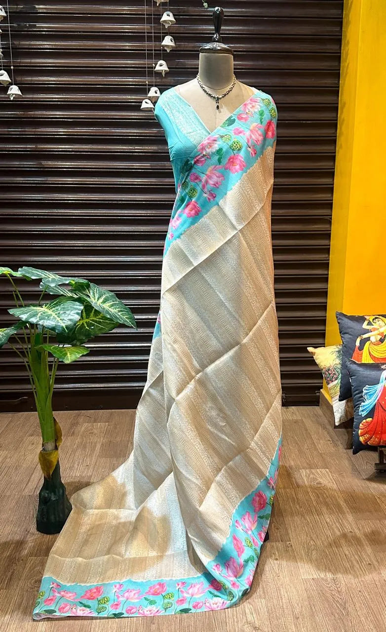 Soft Silk Lotus Pichwai Printed Saree